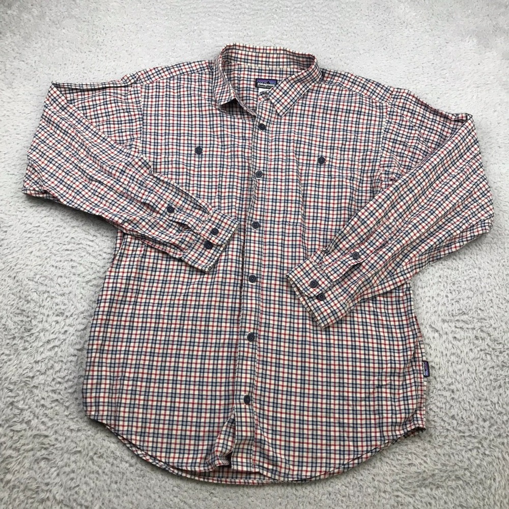Patagonia Flannel Shirt Mens M‎ Red/Blue Plaid Lightweight Organic Cotton LS